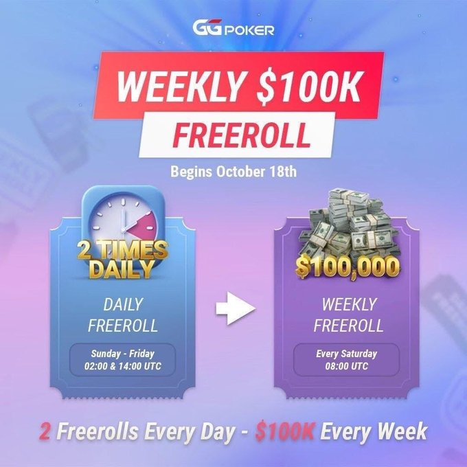 📢The Weekly $100,000 Freeroll!

Three ways in. One prize pool. 💰

👥 Bring someone to the party
🆓 No buy-ins this week
⏲️ Only one short session this week

Which of the above guarantees your seat?

Let us know below, and you might just find yourself playing it!