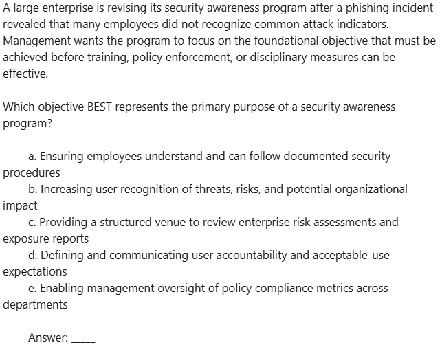 Adam_ITProTV's tweet photo. Welcome to the #cissp 'Q of the D' !!!!
Question 1705 / Day 1705 - DOMAIN - Security and Risk Management: (correct answer to be provided tomorrow… YES, on #smartsaturday) Show how smart you are & post your answers #cisspsuccess #isc2 #themoreyouknow https://t.co/KN4baLxrln