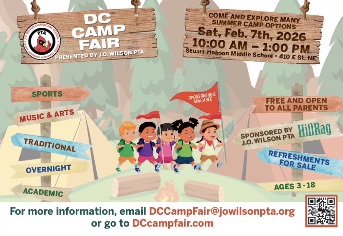 JOWPTA's tweet photo. The rescheduled DC Camp Fair is TOMORROW! Come warm up and think about summer with us at @StuartHobsonMS from 10 a.m. to 1 p.m.

We'll also have treats, pizza and fun swag and info from dozens of camps!

@HillRagDC @theHillisHome @charlesallen https://t.co/aD4KK20nS7