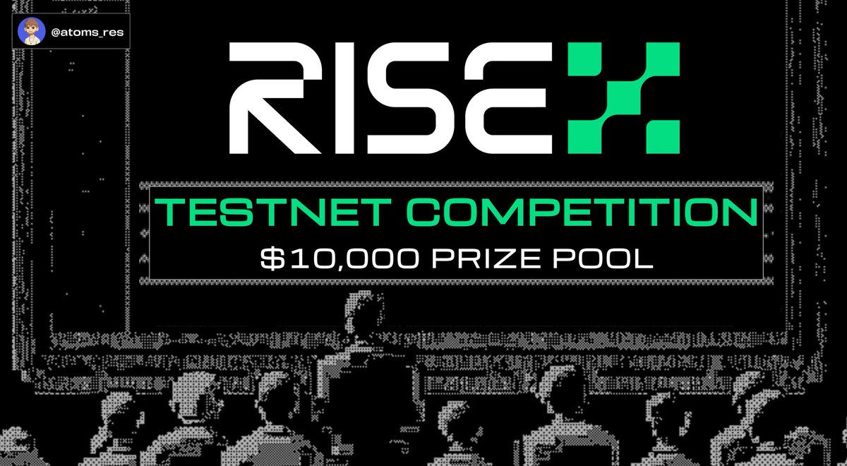 Just joined the RISEx Testnet Trading Competition

Top traders (test funds)  will share a prize pool of $10,000 (real money)

🟢 Zero-Cost

Check the details 👇

✅ First, join here: testnet.rise.trade/join/@atoms_res

The first competition will end in ~20 hours!

<a href="/risextrade/">RISEx</a> is a