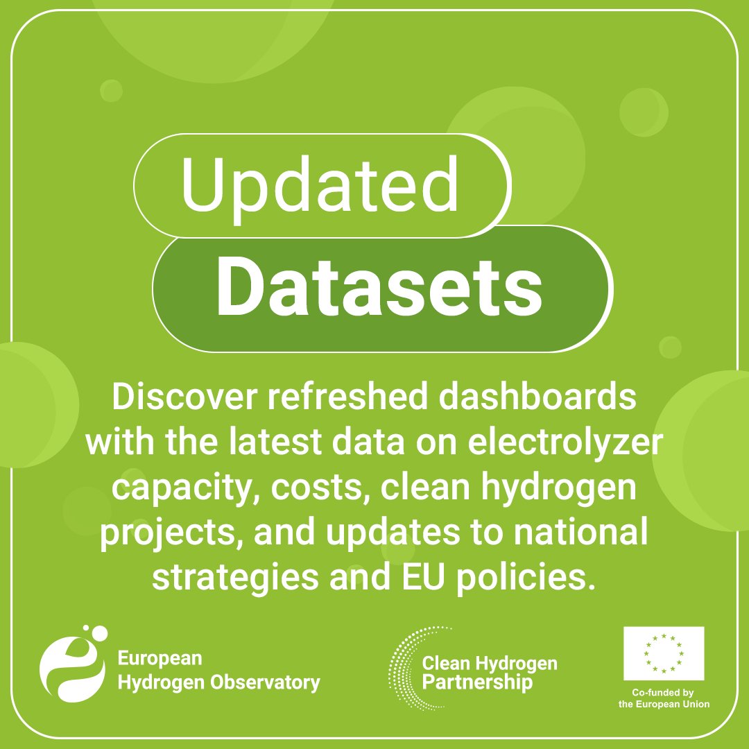 EHObservatory's tweet photo. New dataset updates: January 2026. 🌍
Several dashboards have been refreshed with the latest available data. These updates are based on information collected up to December 2025.
Dive into the dashboards 👉 https://t.co/SilPjl0m7J
#HydrogenObservatory#CleanHydrogen https://t.co/ltfVoacnEX