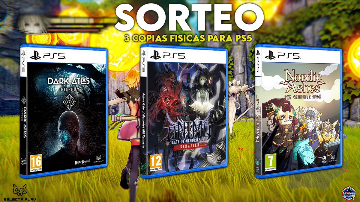 🚨SORTEO!🚨 Sorteamos 3 ediciones físicas de Dark Atlas Infernum, Anima Gate of Memories I &amp; II Remaster Y Nordic Ashes para PS5 gracias a Selecta Play.

Requisitos:

✅Repost al post. 
✅Seguir a <a href="/SelectaPlay/">Selecta Play</a> y a <a href="/YoleoAndGames/">Yoleo and VideoGames</a>

Ganador 10 de Febrero. Sólo España Península. #PS5