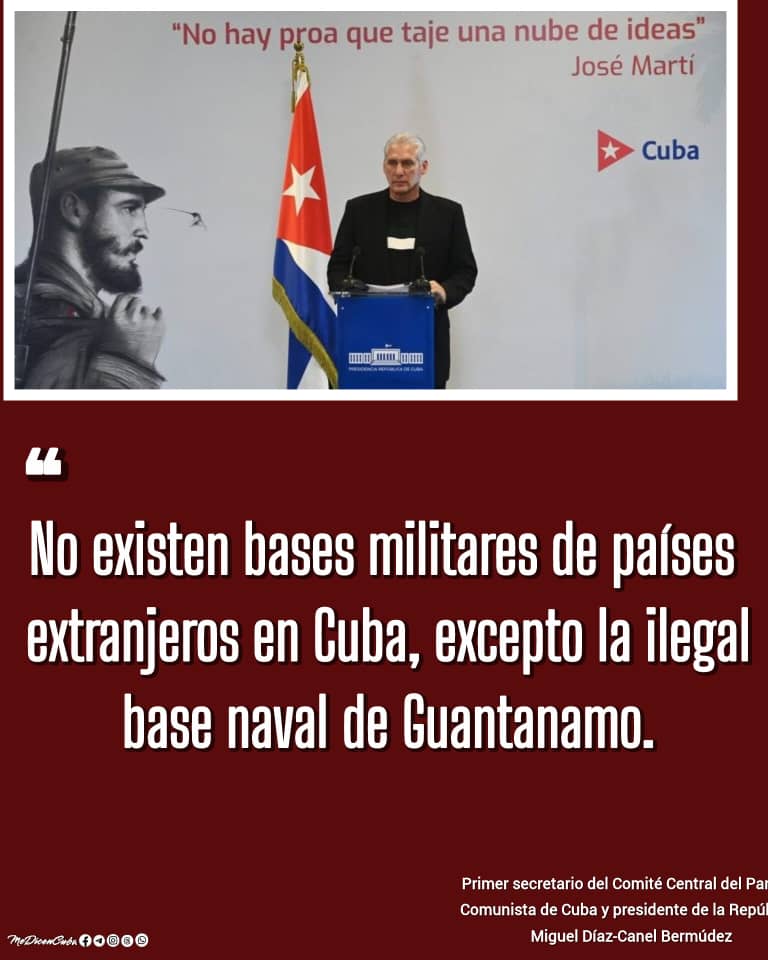 Nuestro presidente denunció que la base militar de EE.UU. en Guantánamo es una ocupación ilegal y un atropello contra nuestro pueblo. ¡La soberanía de Cuba no se negocia! ¡Cuba es paz, dignidad y resistencia!

#CubaEstáFirme 
#YoSigoAMiPresidente