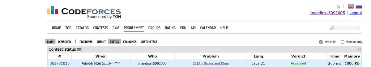 mandira9051's tweet photo. 💻 DAY 26 of solving problems on codeforces
#vitbhopal #vit #java #dsa #dailyquestion #consistency #practice #31daysofcodingchallenge #codeforces #Coding https://t.co/DC8AV8XMwT