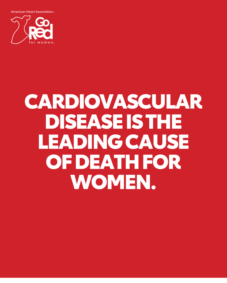 American_Heart's tweet photo. Did you know this? One in three women’s deaths are caused by cardiovascular disease, making it the leading cause of death for women. 💔 Let’s change that, together.

#WearRedDay #HeartMonth 

@GoRedForWomen https://t.co/qUII7088gg