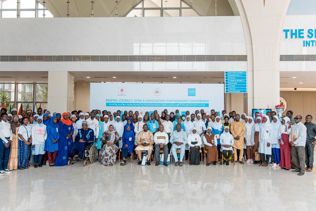 UNICEFGambia's tweet photo. Exciting News! 🥳

​This morning, we kicked off a 2-day conference on innovation, digital learning, and STEM with @MobseTheGambia, @MoHERST_Gambia, with support from the Gov of Japan. 🇬🇲🇯🇵

​We’re boosting private sector investment to give young people a platform to transform The Gambia. 

​What role should the private sector play in STEM? 👇

​#ForEveryChild #STEM #Innovation #TheGambia