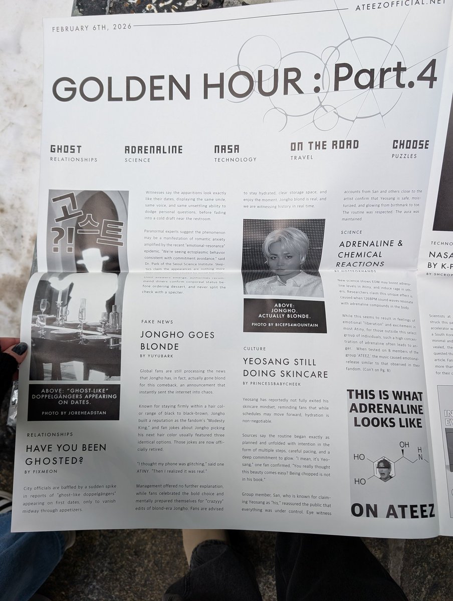 fiddledumplings's tweet image. "mingi's rawr influencing dolphin migrations" 😭😭
"jongho goes blonde"
"yeosang still doing skin care"
"nothing beats a kq holiday"

the newsletter poster from hello82 lmaooooo