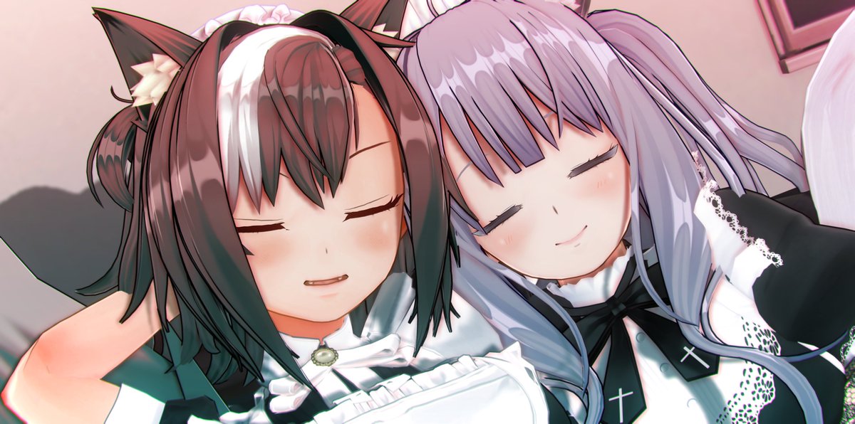 ご主人様「仲良く寝てるだろ…ウソみたいだろ？業務中なんだぜ。これで…(;^ω^)。」
#COM3D2　#カスタムオーダーメイド3D2　＃いっぬとねっこのより添い寝
