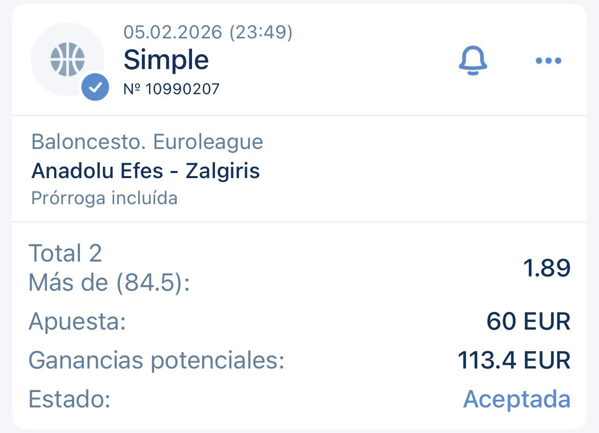 ExperTeamBets's tweet photo. #Euroliga

✏️ Over 84.5 Zalgiris

📈 Se cumple en 9 de los últimos 10 partidos de Zalgiris como visitante en Euroliga

📈 Se cumple en todas las dobles jornadas de Zalgiris en Euroliga a excepción de una 

📈 Se cumple en 4 de los últimos 5 partidos de Efes como local en Europa