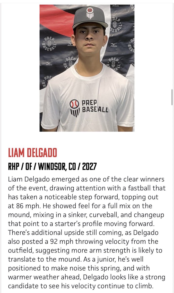 LiamDelgado2027's tweet image. Thank you @PrepBaseball_CO 🙏