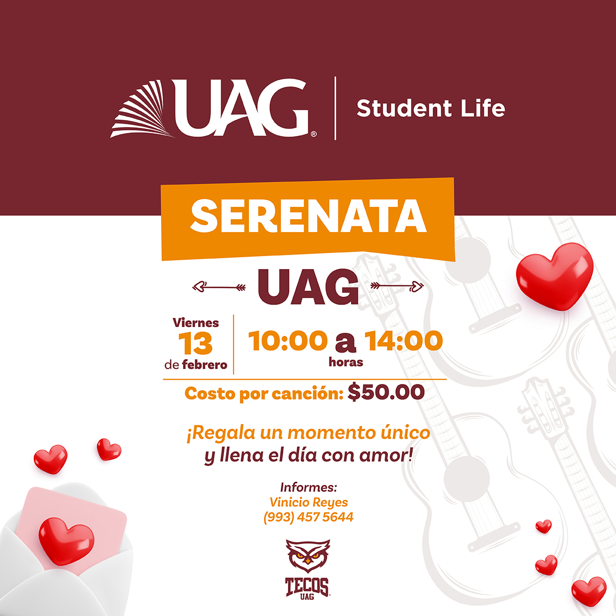 🎶 🪕 El momento perfecto para 𝗱𝗲𝗱𝗶𝗰𝗮𝗿 𝘂𝗻𝗮 𝗰𝗮𝗻𝗰𝗶ó𝗻 a esa 𝗽𝗲𝗿𝘀𝗼𝗻𝗮 𝗲𝘀𝗽𝗲𝗰𝗶𝗮𝗹.

¡No te pierdas esta oportunidad para sorprender y crear un día memorable! 😍🦉