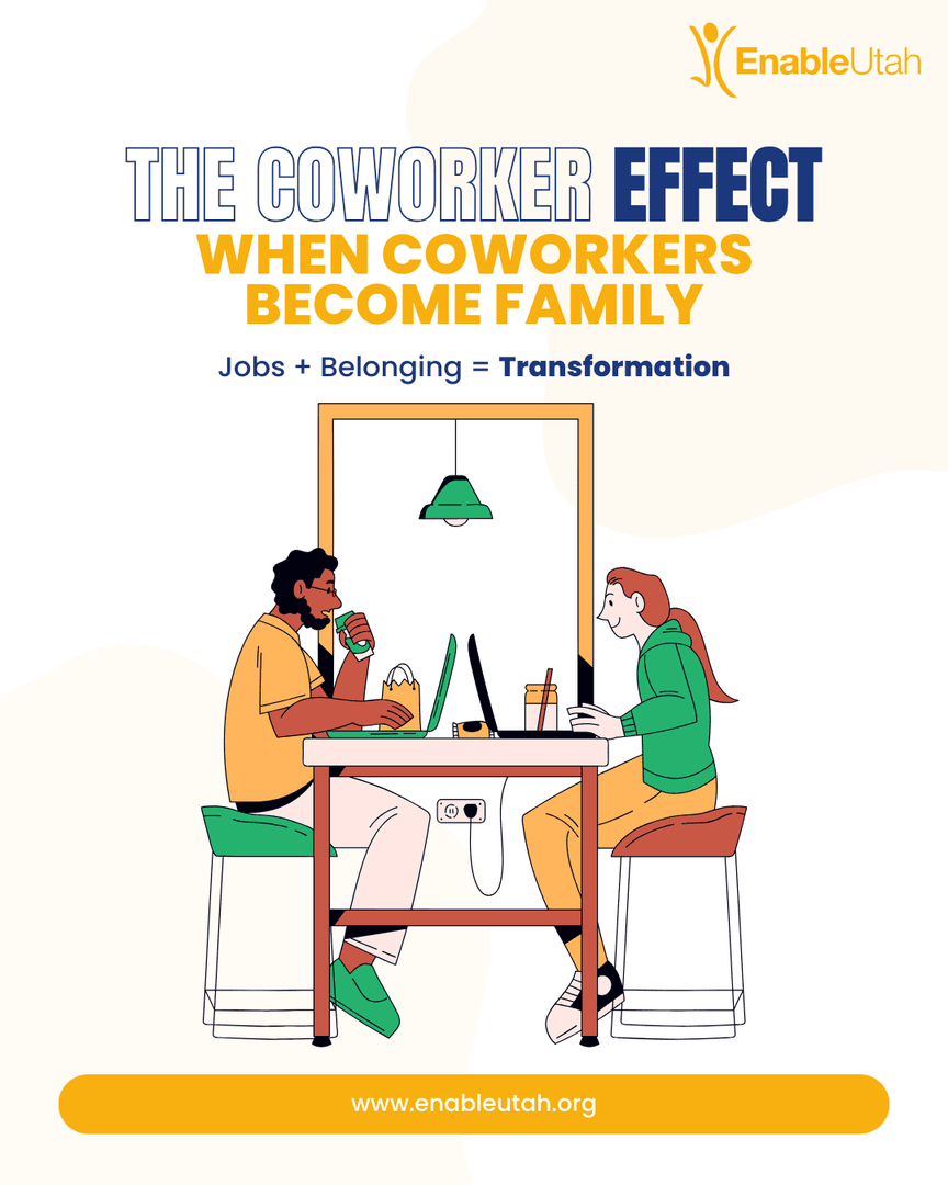 EnableUtah's tweet photo. Jobs give paychecks. Belonging gives families.
Donate to create more workplace families today.

#workplacefamily #belongingmatters #enableutahmagic #donatenow #nonprofit #disabilities #learnandgrow #employment #training #skills #support #odgen #utah #enableutah https://t.co/elaGaK70b9