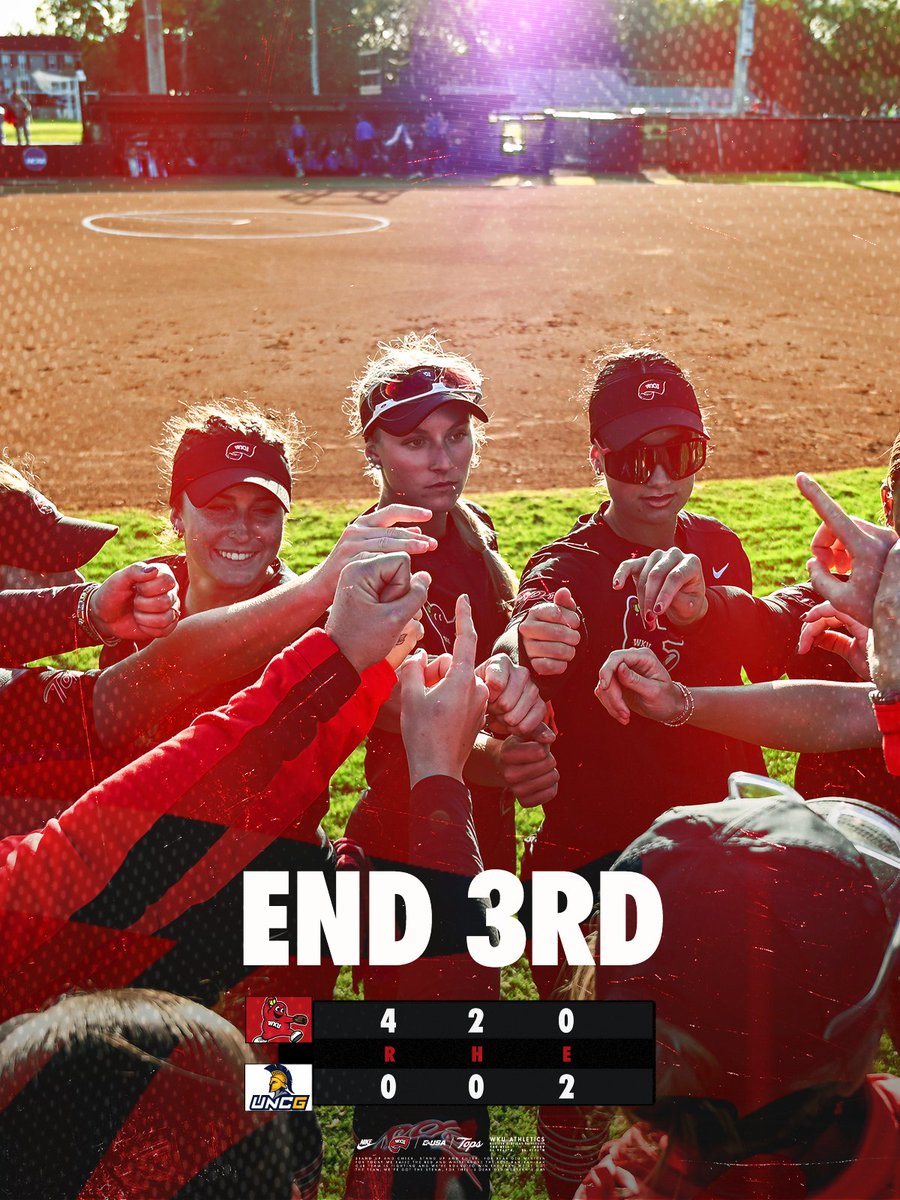 E3 | That'll do.

WKU 4, UNCG 0
#GoTops | #TMM | 🔗: linktr.ee/wkusoftball