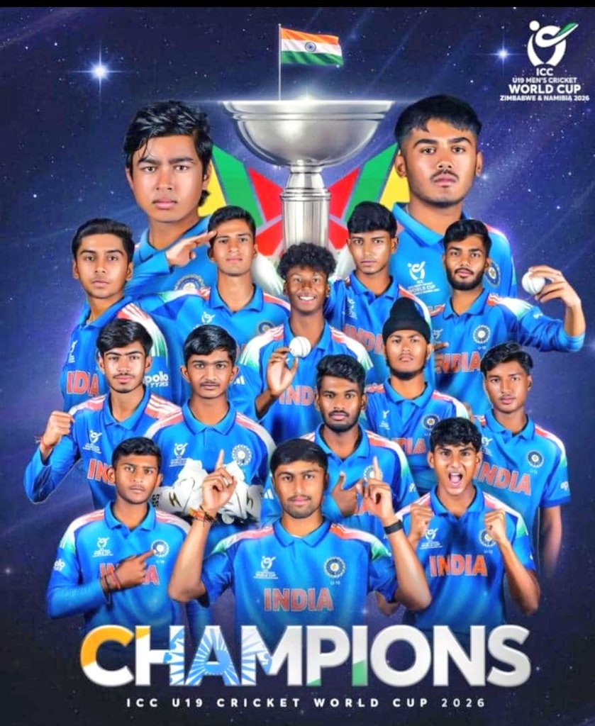 Men in Blue Champions 🏆 
#U19WorldCup 
#T20WC2026 #Cricket #India