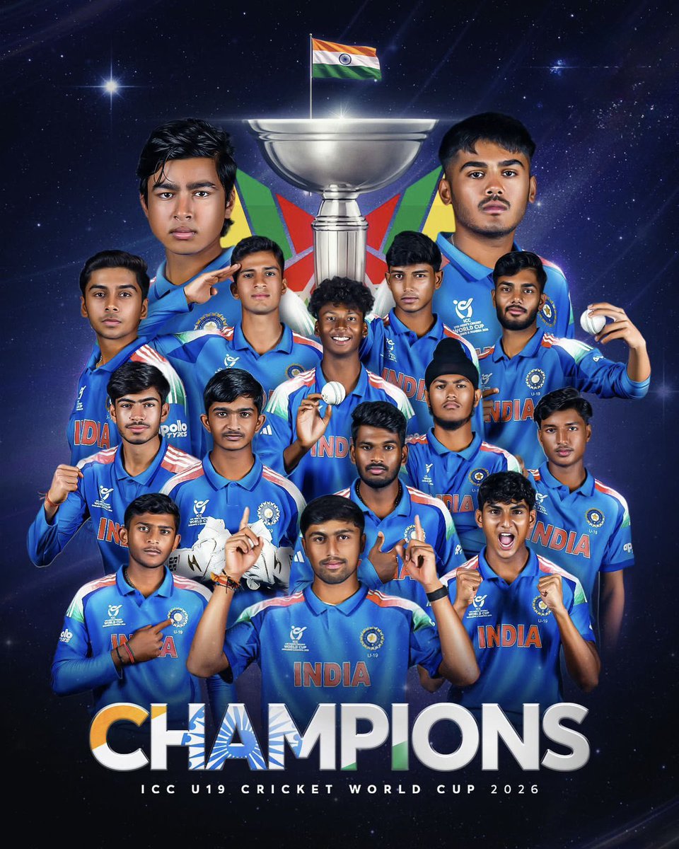 jitendraverma87's tweet photo. अंडर-19 वर्ल्ड कप जीतने पर भारतीय क्रिकेट टीम को हार्दिक बधाई एवं शुभकामनाएँ…

आपकी मेहनत, अनुशासन और जुनून ने इग्लैंड को 100 रन से हराकर इतिहास रच दिया। पूरा देश आप पर गर्व कर रहा है।

#U19WorldCup #U19WorldCup2026 https://t.co/w2jTwZpiRb
