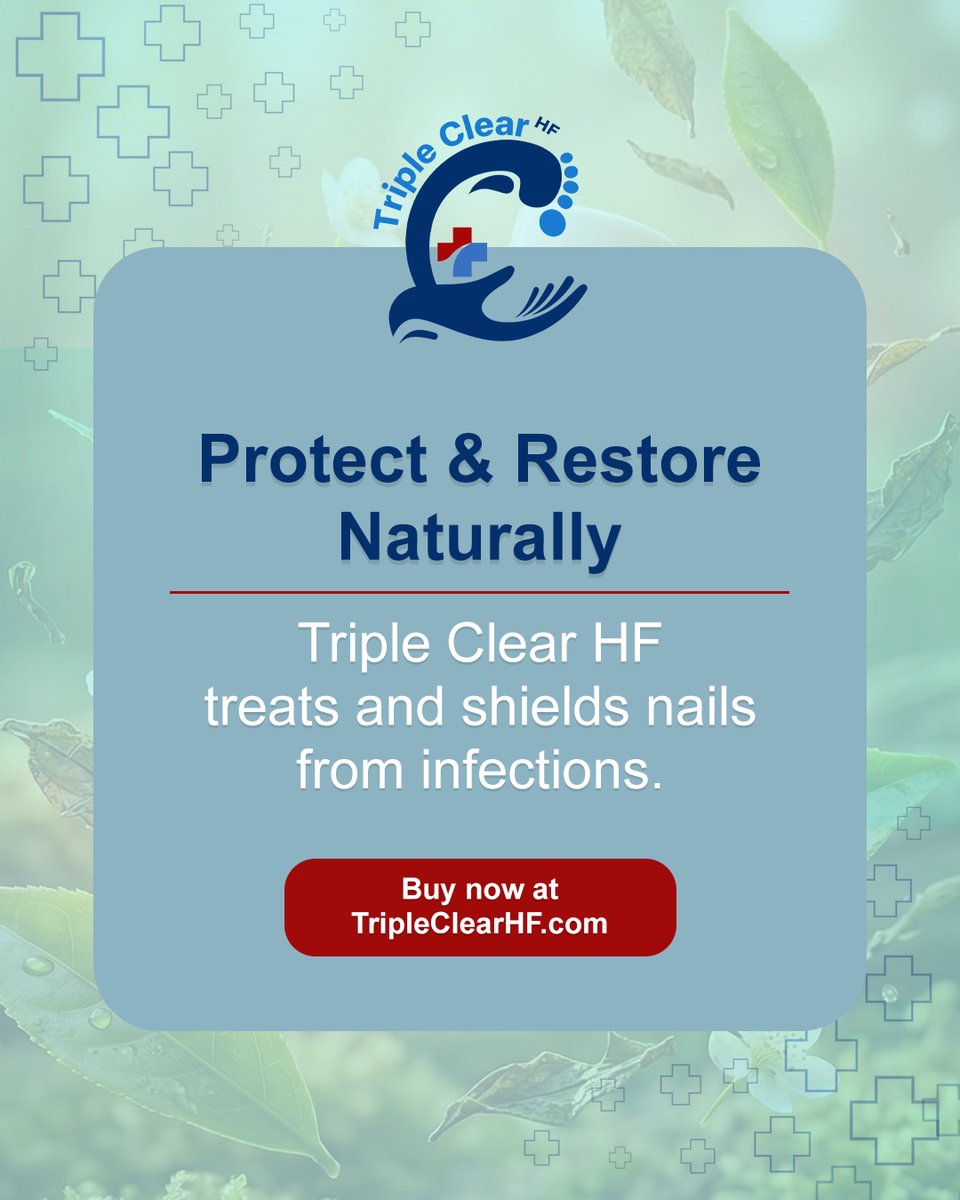 TripleClearHF's tweet image. Nail fungus spreads silently.

Watch for discoloration, thickening, brittle nails, and slow spread.

Triple Clear HF treats and shields nails naturally.

Start protecting yours today at TripleClearHF.com

#TripleClearHF #FungalTreatment #HealthyNails #HandAndFootHealth