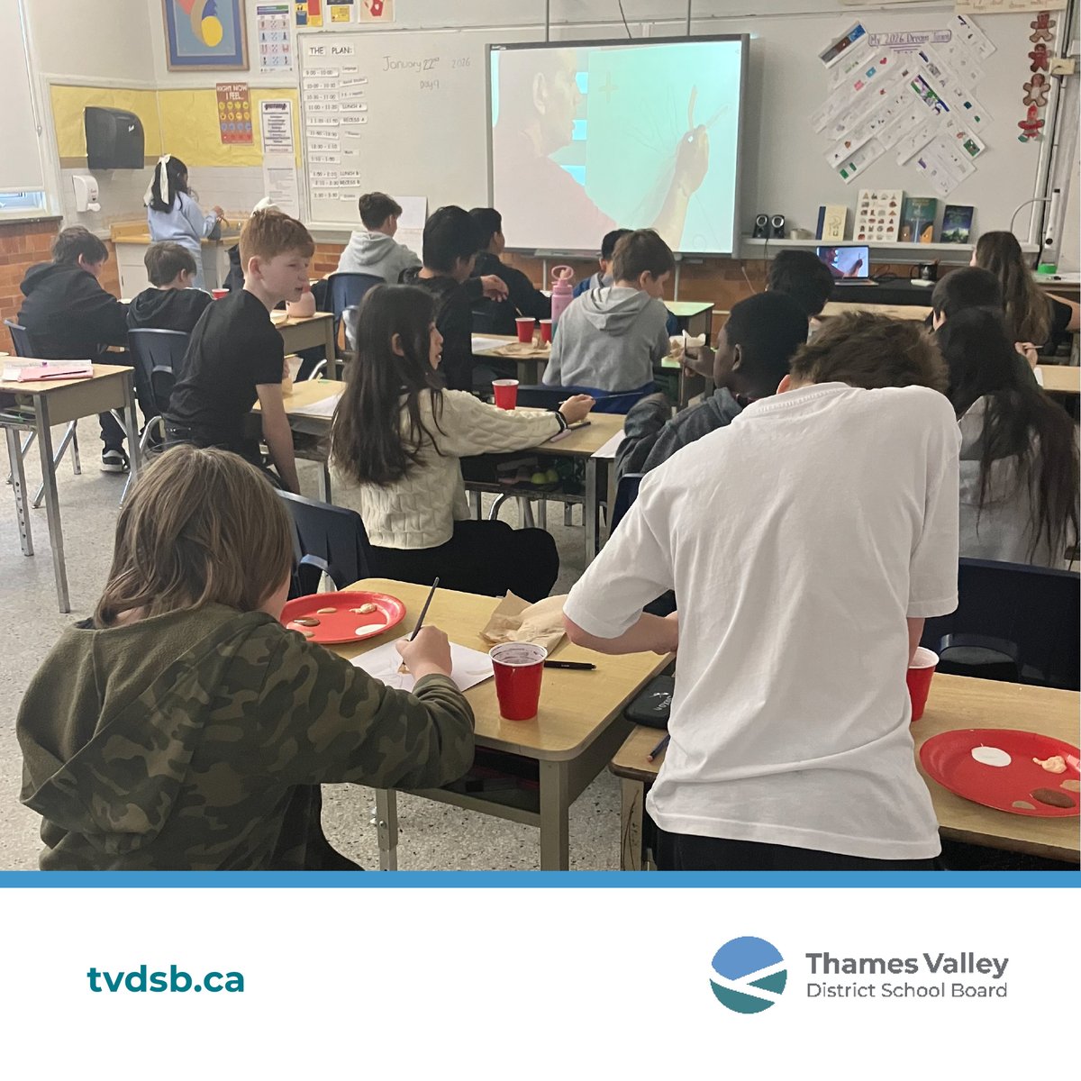 TVDSB's tweet photo. Gr. 5/6 students @VictoriaPStvdsb engaged in a virtual paint session guided by Ojibway storyteller &amp; artist Isaac Murdoch, offering an Indigenous perspective on "home" &amp; connection to the land on which we all live as students prepare to enter the #MeaningOfHome Writing Contest.🏠 https://t.co/0lzHjtGr6y