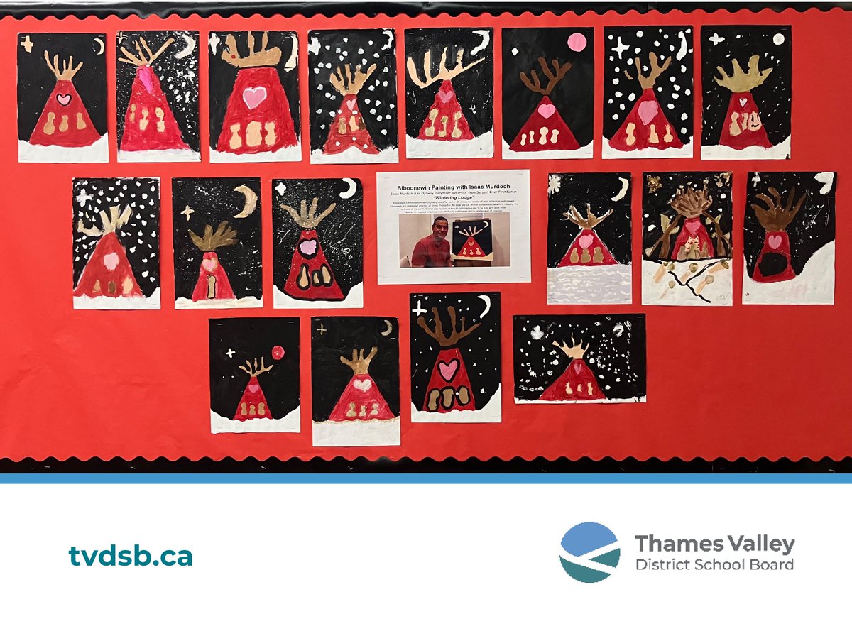 TVDSB's tweet photo. Gr. 5/6 students @VictoriaPStvdsb engaged in a virtual paint session guided by Ojibway storyteller &amp; artist Isaac Murdoch, offering an Indigenous perspective on "home" &amp; connection to the land on which we all live as students prepare to enter the #MeaningOfHome Writing Contest.🏠 https://t.co/0lzHjtGr6y