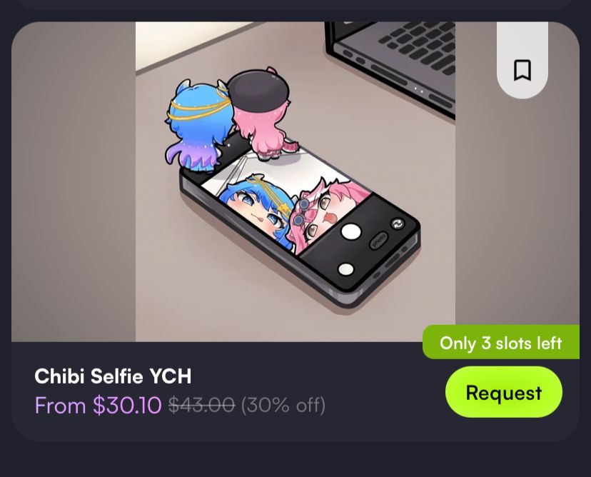 【 OPEN COMMISSION 】
Chibi Selfie YCH is now open on VGen!

✦ customizable hair, outfit, and phone design
✦ limited discount

request me, link on bio~^^

⟳ &amp; ♡ appreciated

#VGenComm #opencomms