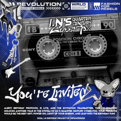🦊 ／ ⋆ A riot of guitar sounds trembles its stage on the cyber fox’s birthday night Twenty-five years of evolution ignite him into a sharpened form. I, Katherine, step forward to honor and celebrate the fox’s 𝟮𝟱𝘁𝗵 𝗖𝘆𝗯𝗲𝗿 𝗘𝗿𝗮. ✮