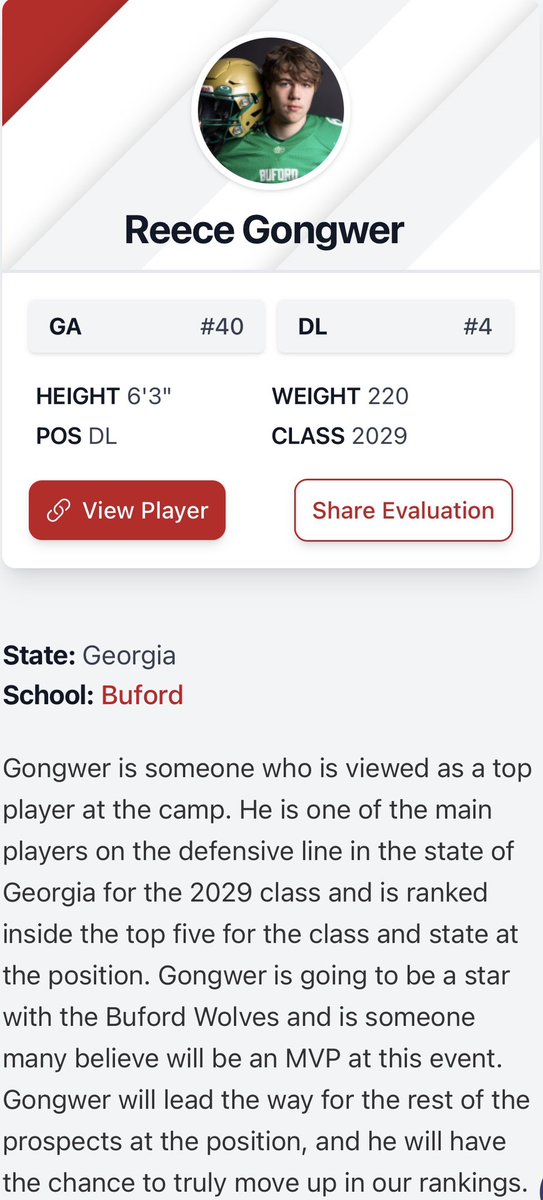 ReeceGongwer's tweet photo. Thanks @CalebSisk_ for the recognition. Looking forward to competing tomorrow and earning it on the field.
@prepreszoneGA @prepredzone
#Buford #2029 https://t.co/ctaAkMGCbU