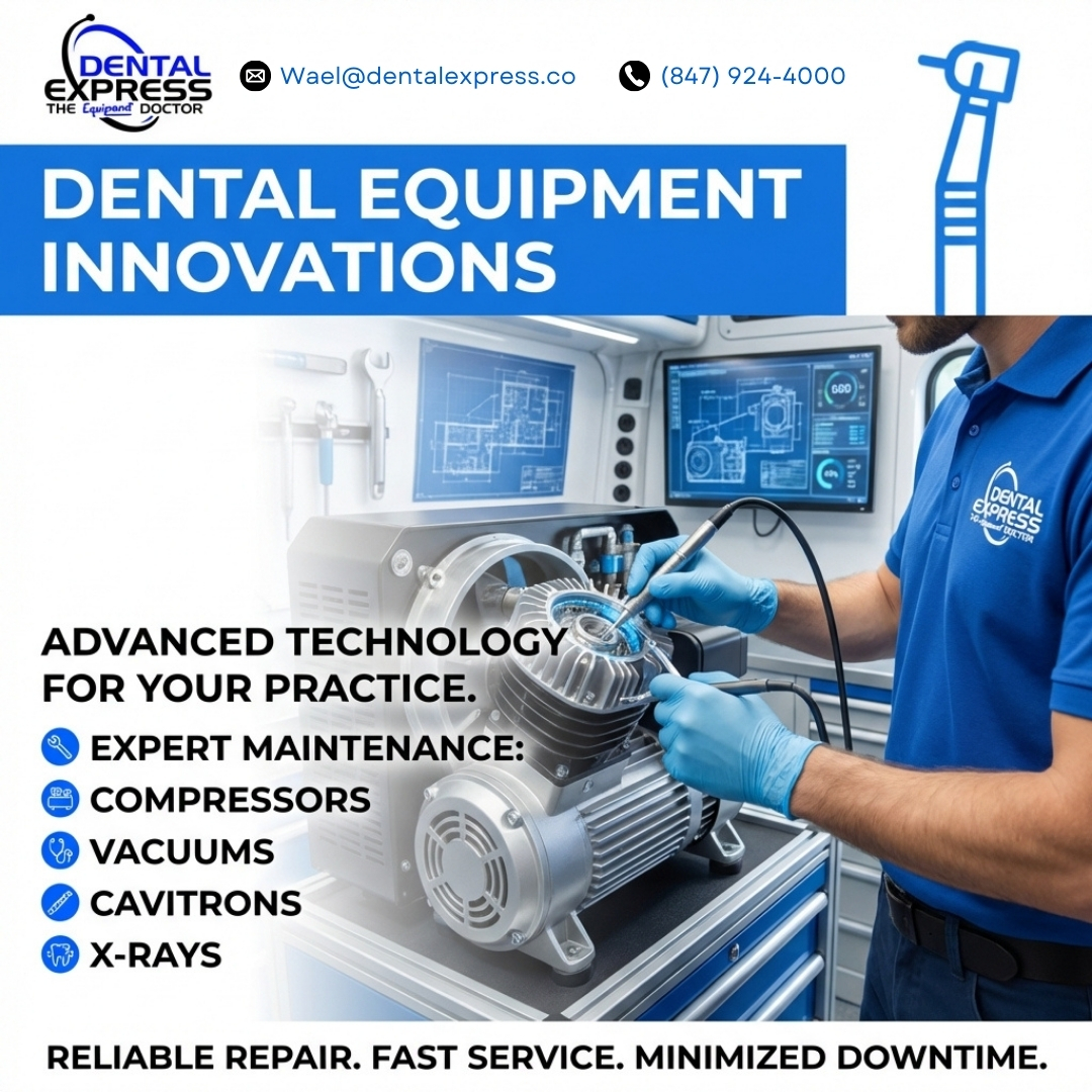 DentalExpresss's tweet photo. Upgrade your practice with repair and maintenance for compressors, vacuums, cavitrons, and X-rays to boost equipment longevity and service quality. #DentalEquipment #OfficeMaintenance #TechInnovation #CompressorRepair #VacuumCare #Cavitrons #XRayMaintenance https://t.co/j6TDjYlhni