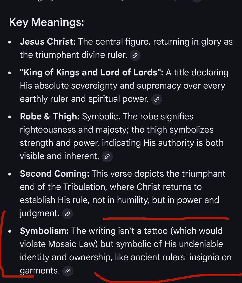 getinspired2go's tweet photo. @NnayiLexon @instablog9ja Interpreted too literally to justify himself. If God tattooed all believers on his palm, he would be tattooed all over. Just meant his attention is on us (just like you will always see what's on your hand).
Rev 19:16 is written on the armor of Jesus around his thigh, not the skin https://t.co/hpjkzdpefO