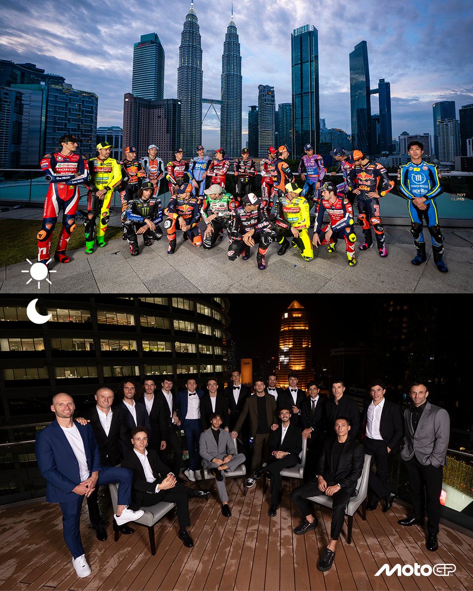 MotoGP's tweet photo. Shining day and night! ✨☀️🌙

#MotoGPLaunch #KualaLumpur26 https://t.co/rEZ8dvqARG