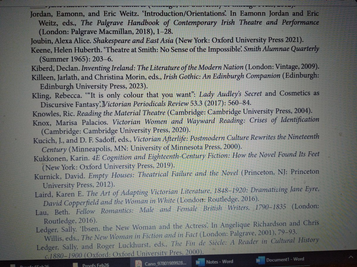 DrMLovesJaneA's tweet photo. Revising the proofs of *Theatrical Afterlives: Nineteenth-Century Women’s Novels on the Stage* (OUP March 2026), and finding a gathering of friends and colleagues, past and present, in the bibliography! https://t.co/UuXxv3ikZD https://t.co/U15Hw5Ma3n