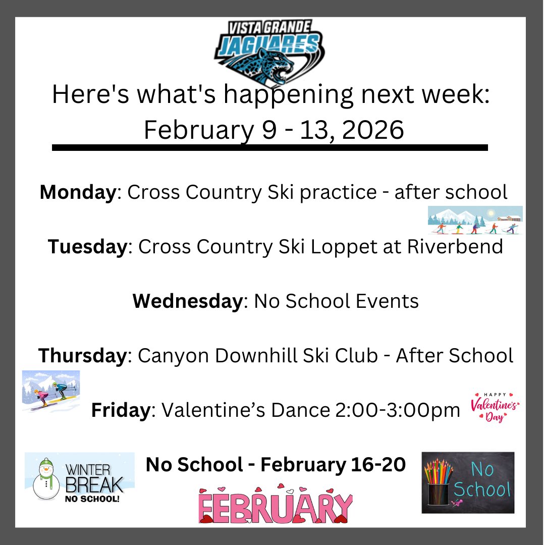 Here's what's happening next week at Escuela Vista Grande!