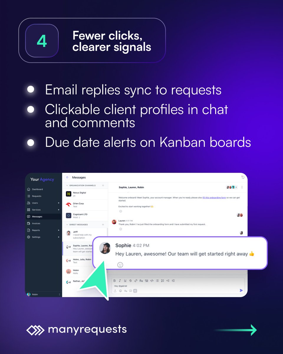ManyRequests's tweet photo. New improvements are live ✨

Designed to support subscription agencies at scale:
⚡ Speed upgrades across the app
💳 Flexible taxes, add-ons, and invoicing
👥 Team permissions and reporting exports
💬 Better chat, comments, and email replies
🚦 Clear visual signals for deadlines

Curious how this fits your agency setup?
Book a 1:1 call with Robin, our founder, and talk through your workflow here https://t.co/I63VY5AXtH