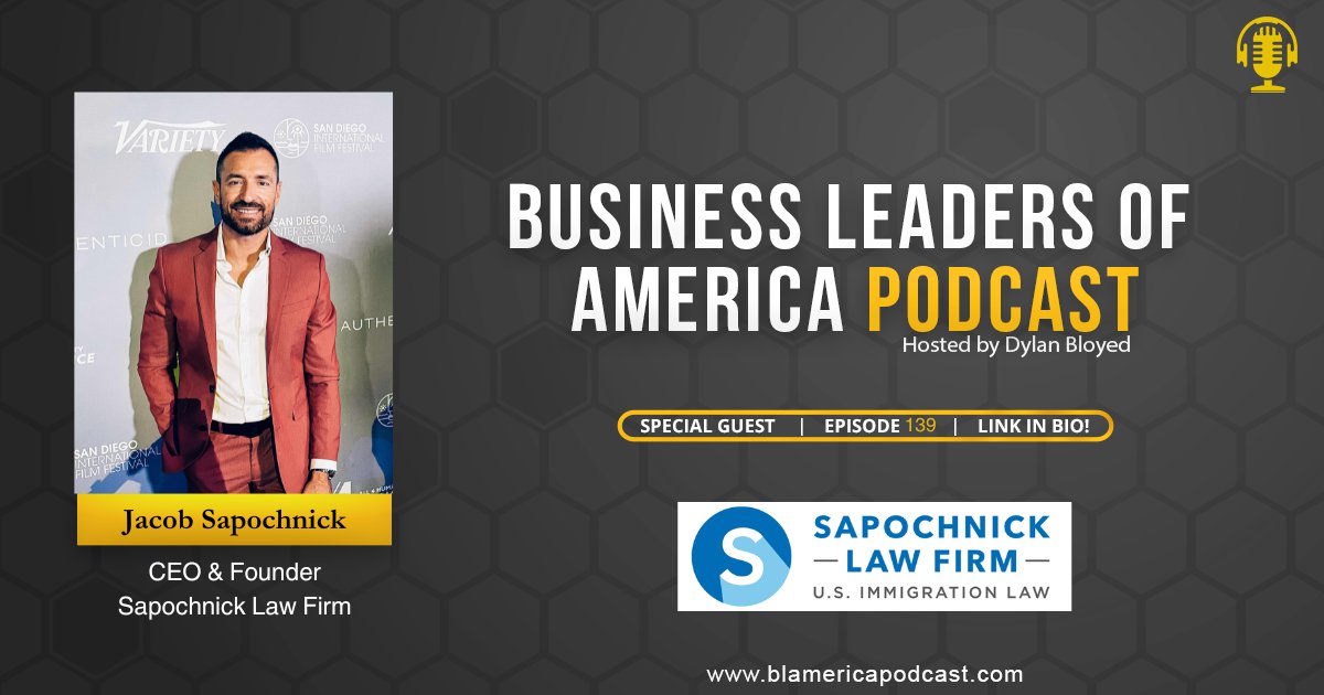 BLAmericaPod's tweet photo. @JacobSapochnick is an immigration attorney, CEO of Sapochnick Law Firm, and founder of @passrightusvisa . Over the years, he has helped thousands of individuals, startups, and corporations navigate the complexities of U.S. immigration and built a massive social media presence of over 2 million followers along the way.

In the latest episode of the Business Leaders of America Podcast, Jacob shares how growing his brand helped him scale his law firm and tech platform, while maintaining high-quality, personalized service for his clients.

Here’s what we explore:
 🌎 How Jacob helps individuals and businesses achieve the American Dream through U.S. immigration

 📱 The strategies behind growing a large, engaged social media audience and its impact on his business

 💡 The systems and principles he uses to scale his firm without losing quality

💳 Insights on the new Gold Card and what it means for immigrants and entrepreneurs

🎧 Listen to the full episode now. 👇

https://t.co/DvqfN5yMY4