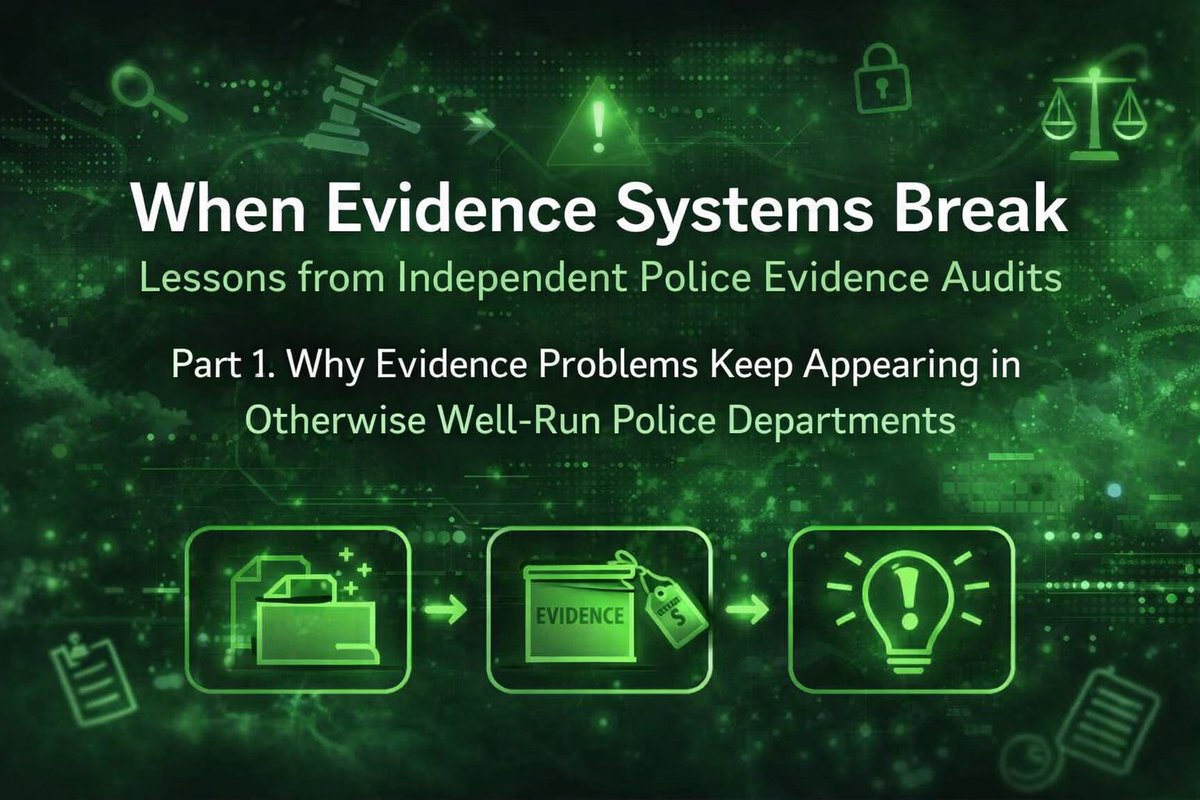 LCGdiscovery's tweet photo. Evidence failures rarely start as crises. They start as drift.
Part 1 of When Evidence Systems Break explores why evidence problems recur in otherwise well-run police departments, &amp; why treating them as operational risk events changes outcomes.#EvidenceManagement #LawEnforcement https://t.co/Y5HcqFdRMW