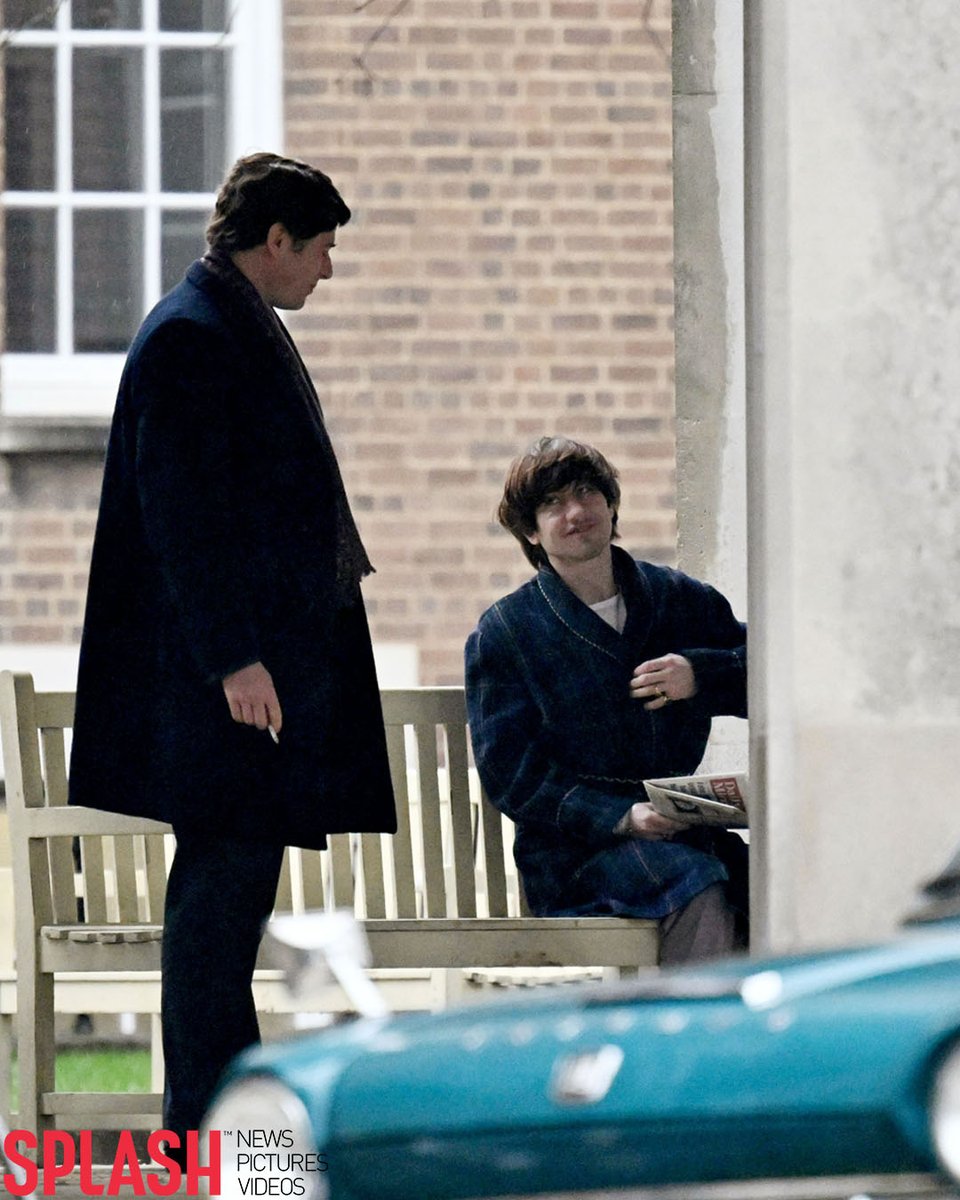 James Norton as Brian Epstein, the Beatles' manager, on set with Barry Keoghan as Ringo Starr, filming scenes for the four-part Beatles anthology — all set for simultaneous release in 2028 🎬

The scene appears to recreate Ringo's 10-day stay at University College Hospital,