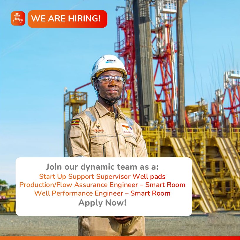 jobsinugandanow's tweet image. #JobOpportunities

Here is your chance to join #TotalEnergiesEPUganda as:

✅ Start Up Support Supervisor Well pads
✅ Production/Flow Assurance Engineer – Smart Room
✅ Well Performance Engineer – Smart Room

Checklist:
✅Review the advert and job requirements.
✅Review and