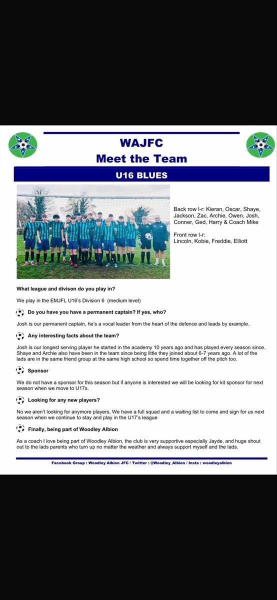 Meet the team 💚💙⚽️ this week it’s our u16 blues 💙