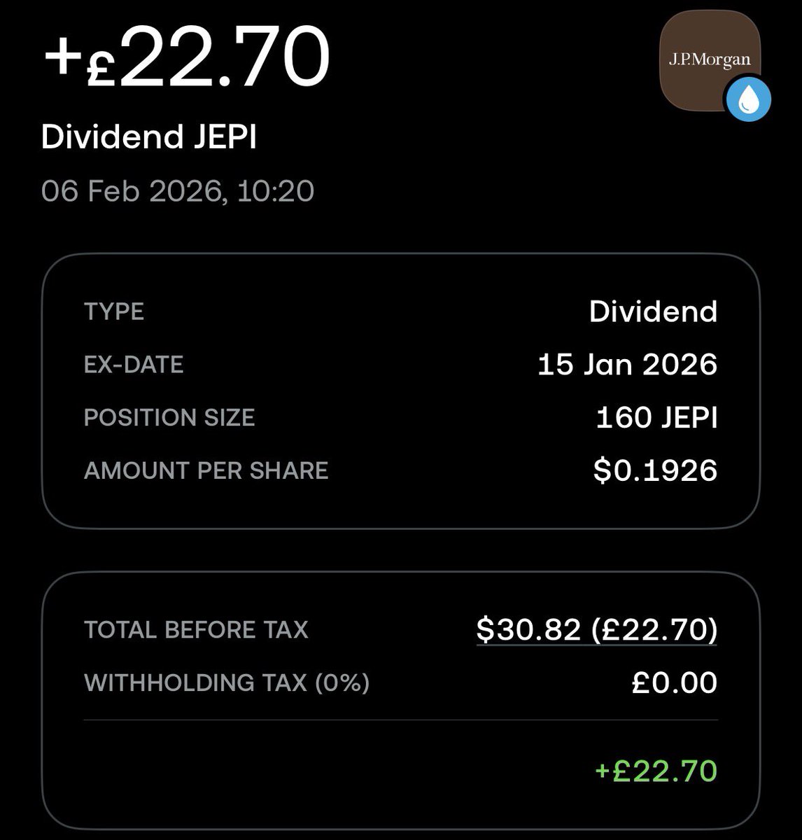 Cayeron los primeros dividendos de JEPI en mi cuenta libre de impuestos de UK

Withholding tax: zero.