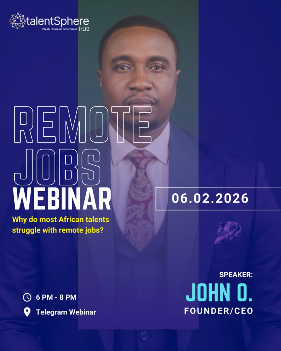 A few people asked me to explain this properly.

I’ll be hosting a short Telegram session on Why most African talents struggle with remote jobs

Click on this link to join👉t.me/talentsphereac…