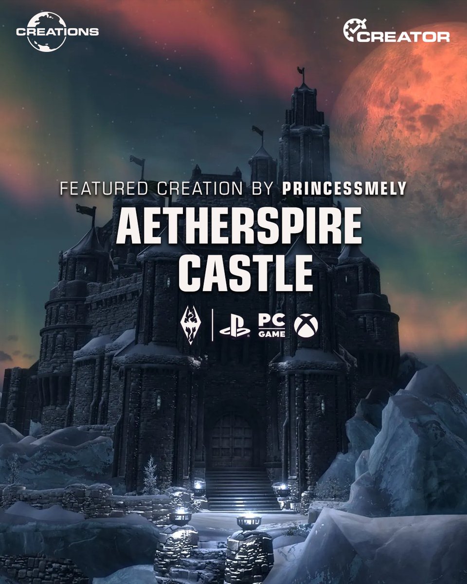 ElderScrolls's tweet image. Journey on a quest to explore the mysterious castle that has suddenly appeared in Skyrim’s far north. Meet new characters, discover hidden treasures, and claim Aetherspire Castle as your own, in this new mystical experience.