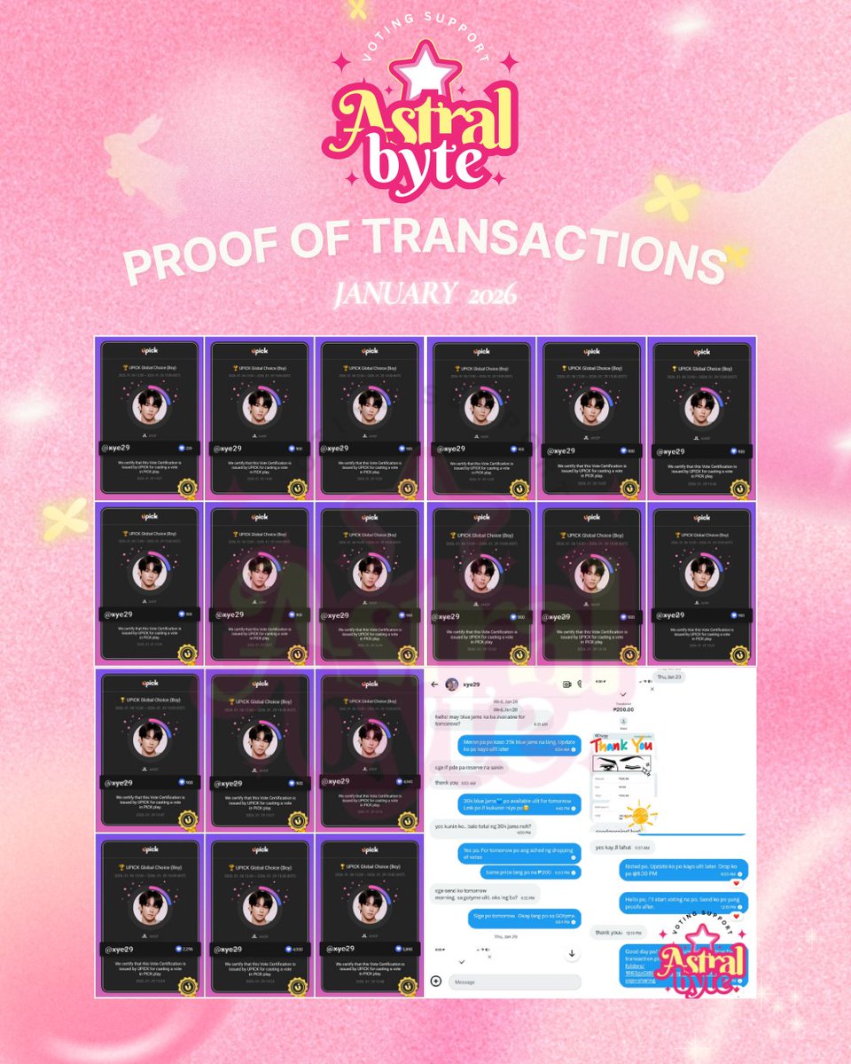 astralbyteee's tweet photo. #astralbyteproof | Customer 006💙
💙 Regular Blue Jams Reserve (Top-up)
🔁 Repeat customer

Thank you 
@xye29
 for always trusting Astralbyte 🩷  

📅 Transaction: 01/29/2026 (late update) - UPICK Global Choice (Boy)

💙30,000 Blue Jams for #JL (additional)

#VotingSupport https://t.co/IMclIOkpfh