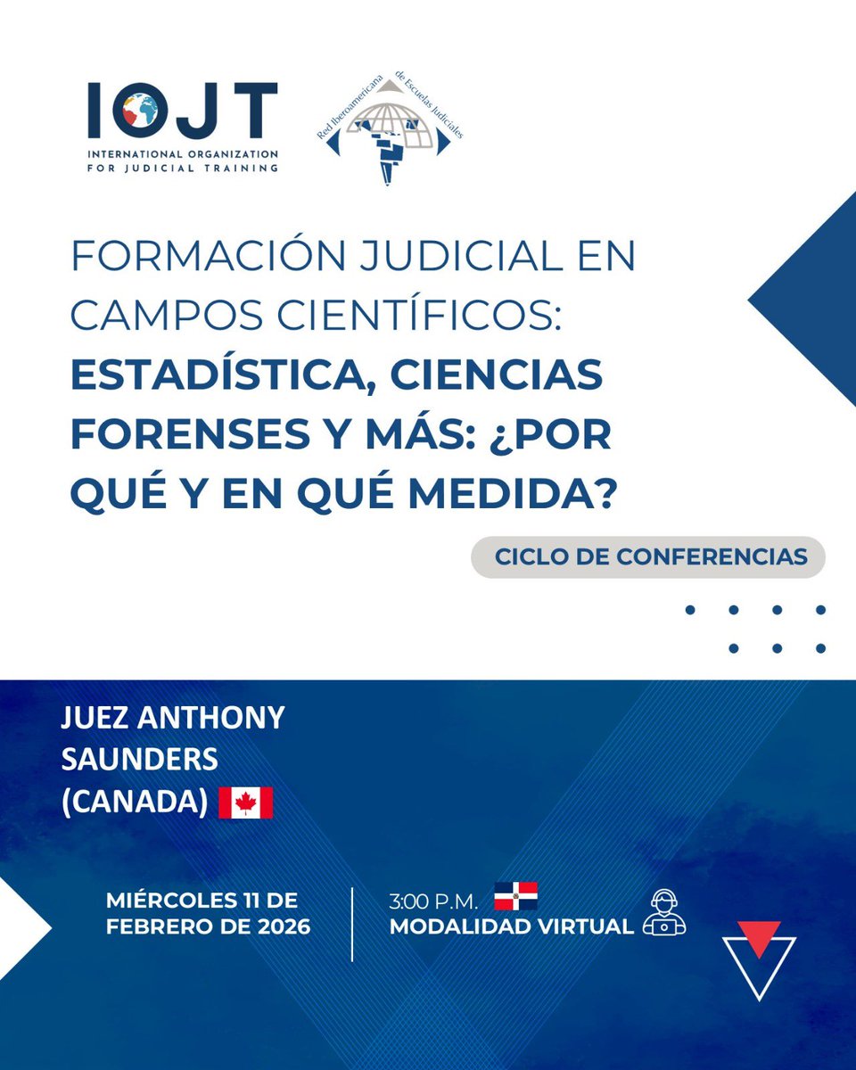 riaej_web's tweet photo. Te invitamos a participar en la última conferencia del ciclo El juez ejemplar: una mirada desde el marco ético, que contará con la destacada participación del magistrado Anthony Saunders, juez de la Suprema Corte de Columbia

🗓 Miércoles 11 de febrero 2026 – 3:00 p.m. (Hora RD) https://t.co/N8A50tS18o