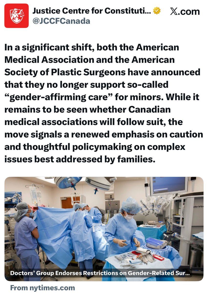 LifelibertyLisa's tweet photo. I’m encouraged to see growing recognition that “gender-affirming care” for minors needs serious re-evaluation.

Real care means helping young people understand who they are — not rushing them into permanent medical pathways they may later regret.

I hope Canada has the courage to put children and families ahead of ideology.

Protecting children should never be controversial.
