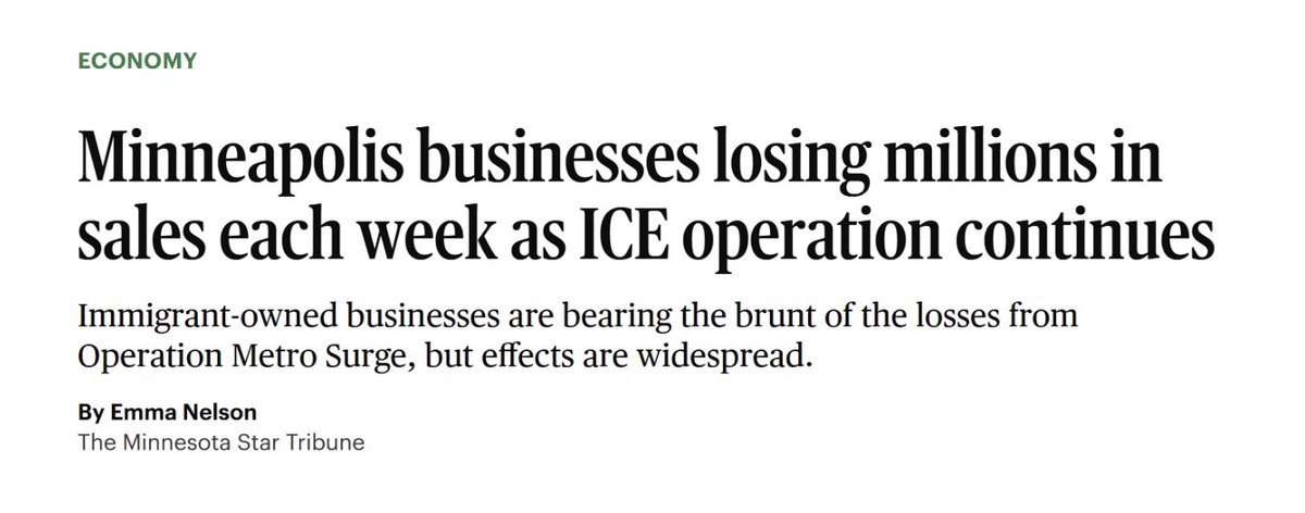 ICE is wreaking havoc on Minnesota’s economy and costing our local businesses millions of dollars every week. This cannot go on. ICE needs to leave immediately.