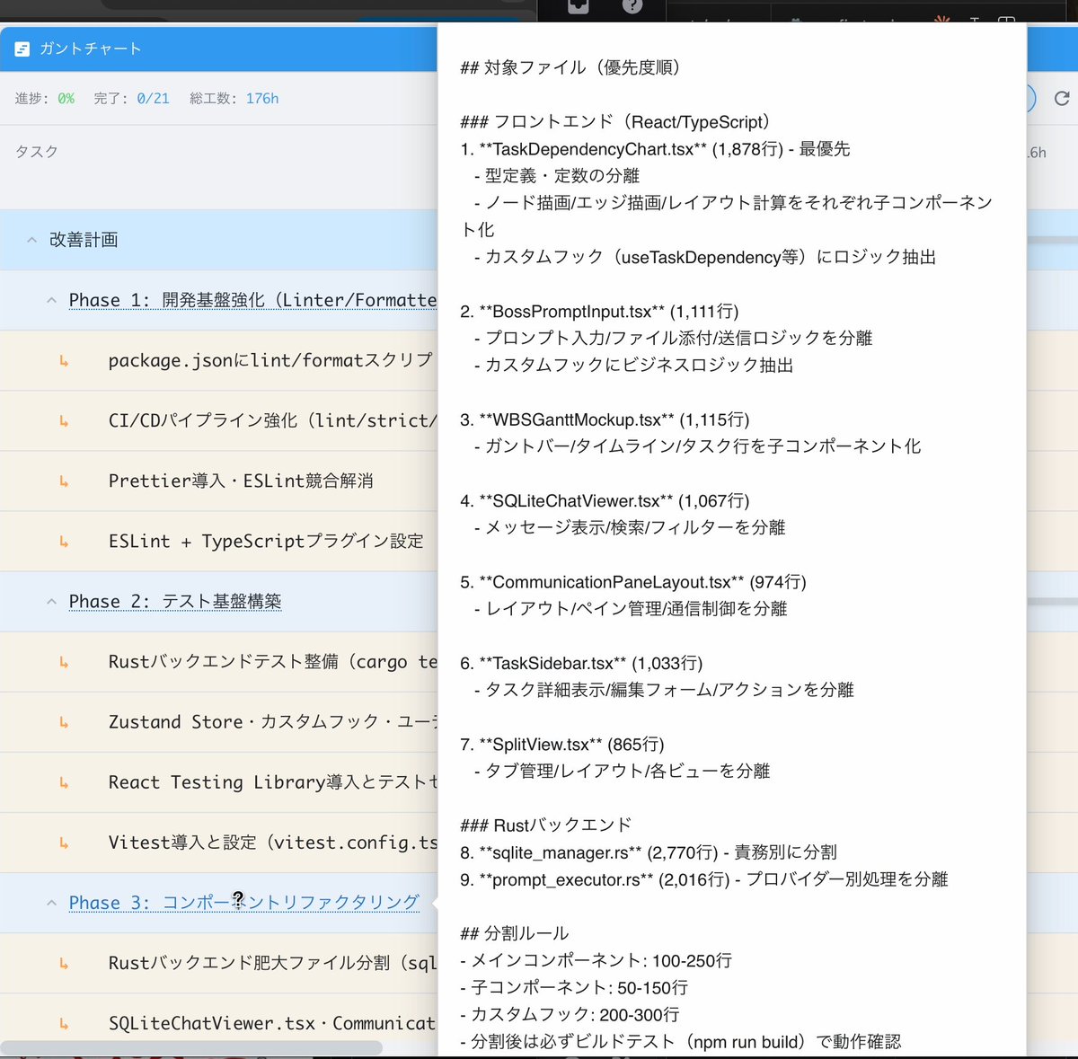 gen_engineer's tweet photo. ClaudeCodeくん、チーム開発機能実装したけど、
次の時代はチーム開発からプロジェクト管理に開発ですよ
・ マネージャーエージェントに計画/スケジュール、必要なタスク作成を依頼
・ タスクには、マネージャーエージェントが事前にタスクで実行するプロンプトを設定
・タスクが完了すれば、次のタスクを自動実行する
これが本当の「Plan → Do」自動ループ。AIエージェント達によるKPTも可
正直、細かい作業には向いていないが、大規模開発では威力を発揮する
