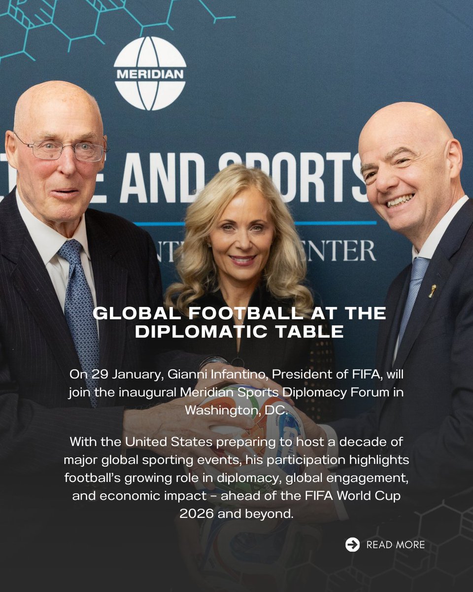 FfP_Global's tweet photo. From FIFA leadership engaging in diplomatic dialogue, to the NFL formalising a public-private partnership with the U.S. State Department, to cities using global tournaments as platforms for international collaboration, sport is rapidly becoming a tool of statecraft. https://t.co/LvAumIhvs4