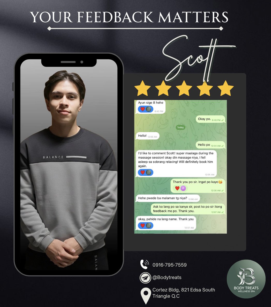 btwsreviews's tweet photo. Scott continues to regain the trust of his clients through dedication and quality service. His latest feedback speaks for itself -skilled hands, attentive care, and a truly relaxing experience.
#ClientFeedback #ImprovedService #BodyTreatsWellness https://t.co/8kprR0tU1j