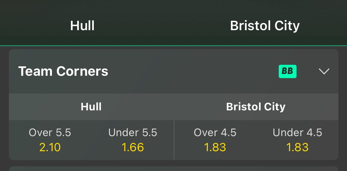 CardBetting's tweet photo. We took this bet earlier at odds of 2.20 but still happy to share for free at odds of 2.10
Hull over 5.5 corners 

We have taken numerous positions for the weekend - join now and get all our bets!

https://t.co/r2ho4cclF4 https://t.co/5YHj65UQjN