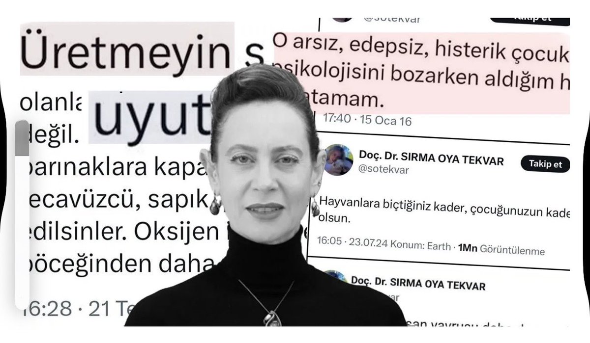 Bu kadın hala görevde mi? 
Bu kafadaki bir insan hastadır ve tehlikelidir. 
👇👇
Ankara Üniversitesi’nde görev yapan bir akademisyenin çocukları hedef alan paylaşımları tepkilere yol açtı. “Üretmeyin şu insan yavrularını, var olanları uyutun. Çocuk sevmiyorum” gibi çok sayıda