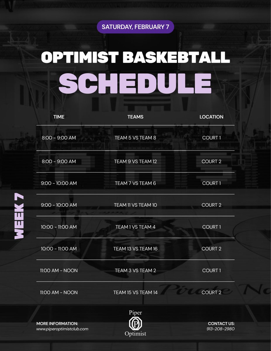 PiperOptimistKC's tweet photo. Optimist Youth Basketball Schedule: Week 7
📍 Piper Middle School

Come out and watch the future of Piper basketball! https://t.co/QTfeHB4R0S