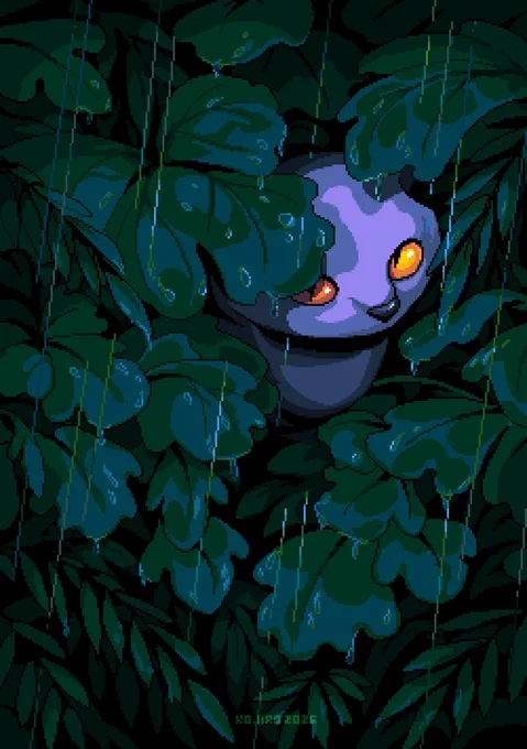 Raindrops and a purr #pixelart #ドット絵